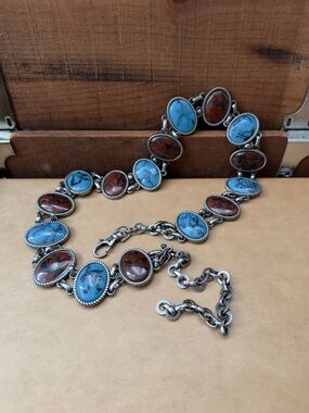 Vintage 2000s silver tone blue & brown concho belt